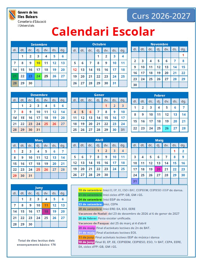 Calendari escolar 2026-27